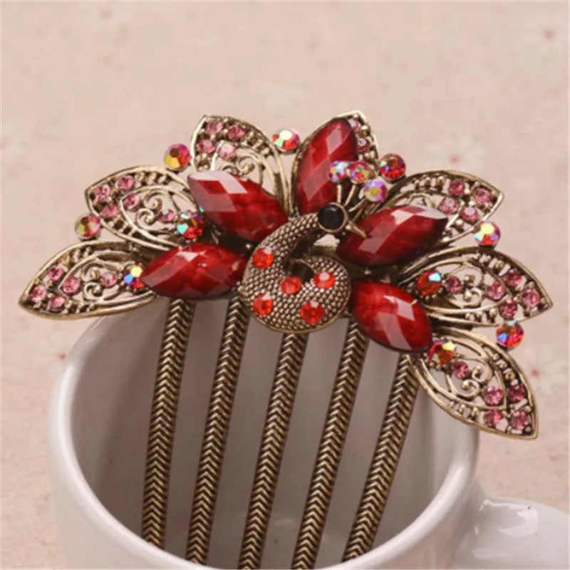 Красивые гребни для волос с павлином украшения подарки золотая металлическая