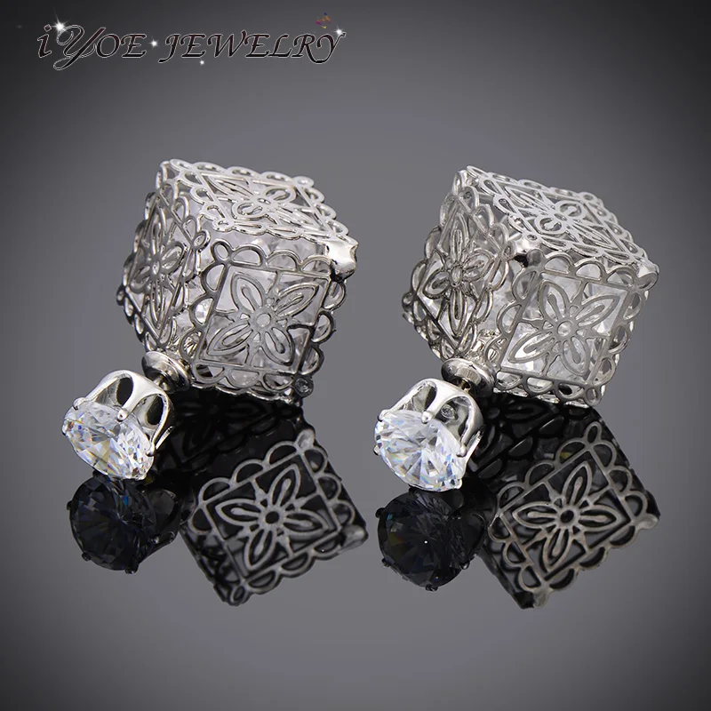 Серьги гвоздики IYOE в стиле панк украшения из белого золота форме цветка и шара с