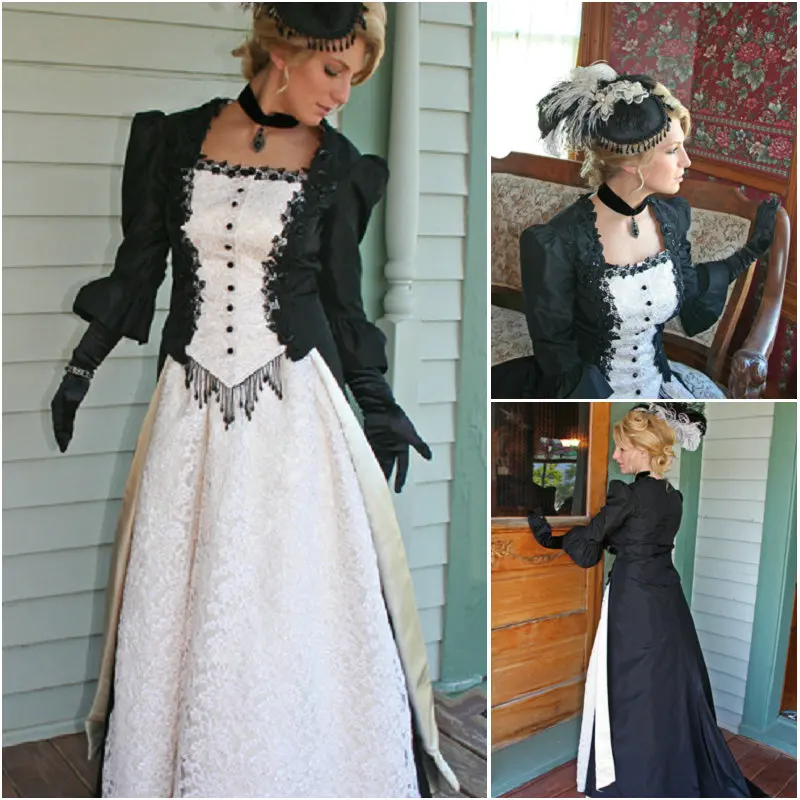 

History!Customer-made Black Victorian dress 1860s Civil war Dress Scarlett Theater Costume Halloween Renaissance Dress V-456