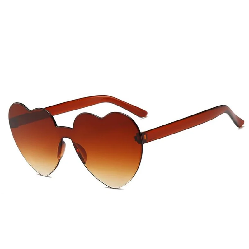 Light Brown Новые модные милые сексуальные ретро солнцезащитные очки без оправы с сердечком, женские роскошные брендовые дизайнерские солнцезащитные очки, яркие цвета, UV400 - Цвет линз: Light Brown