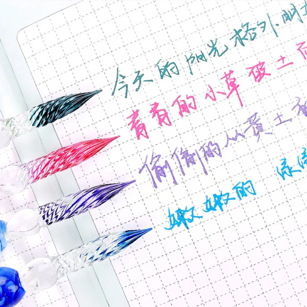 Crystal Glass Dip Pen Set Non-carbon Ink Fountain Signature Pen Writing Tools