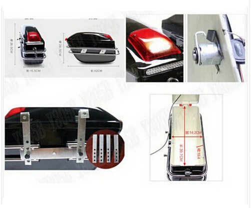 Матовый Черный Жесткий Saddlebag Багажник Мешок Багажа Задний Фонарь Хром кронштейн