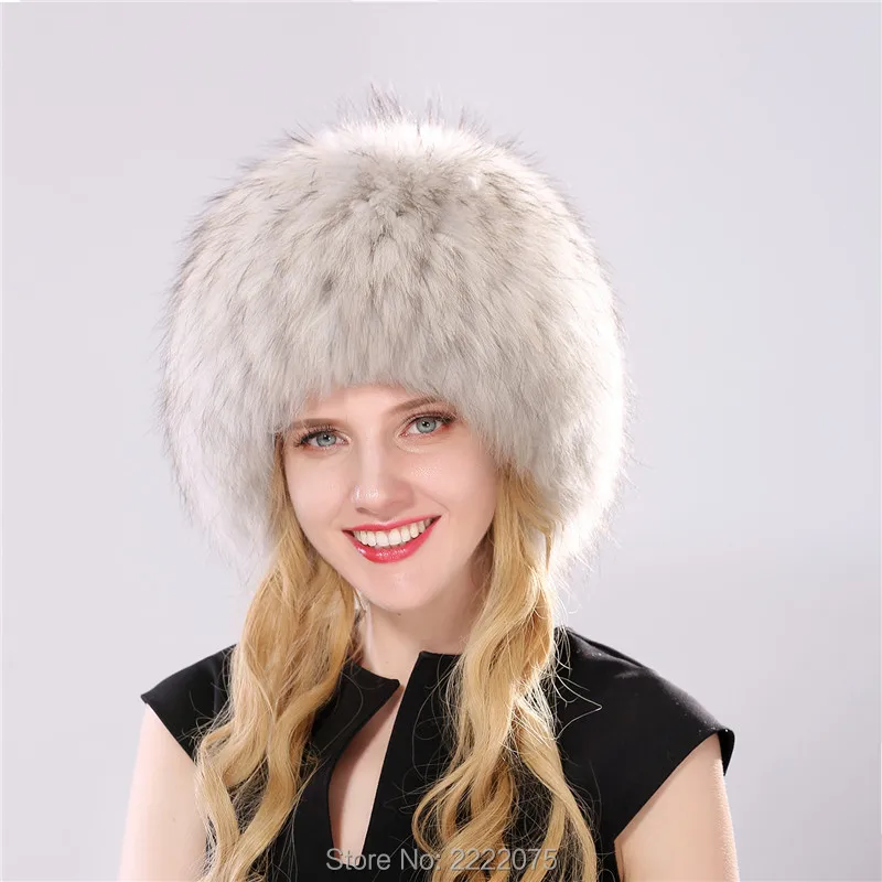 

Fur hat raccoon hair vertical bar sewn hat winter warm stretch hat