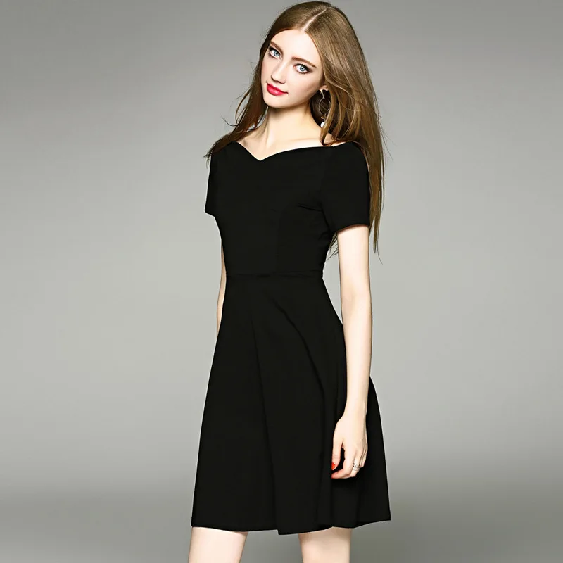 2017 бренд SoftFox женское винтажное платье весеннее с коротким рукавом однотонное