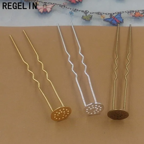 Заколки для волос REGELIN кабошон базовая пустая Безель 10 шт. 12 мм|blank bezel trays|bezel trayset