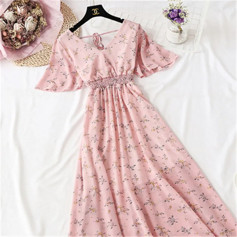 Женское шифоновое платье с коротким рукавом длинное пляжное большого размера