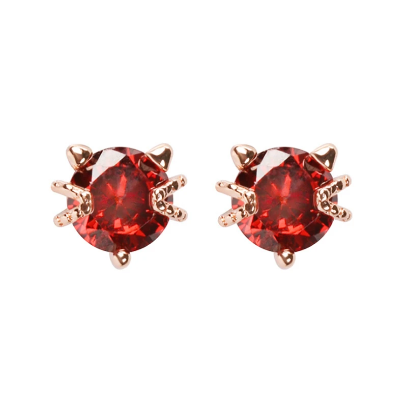 

HEYLUOKE 2 Colors Korea Design Rose Red CZ Crystal Stud Earrings Women Cute Cat Earrings for Casual Party