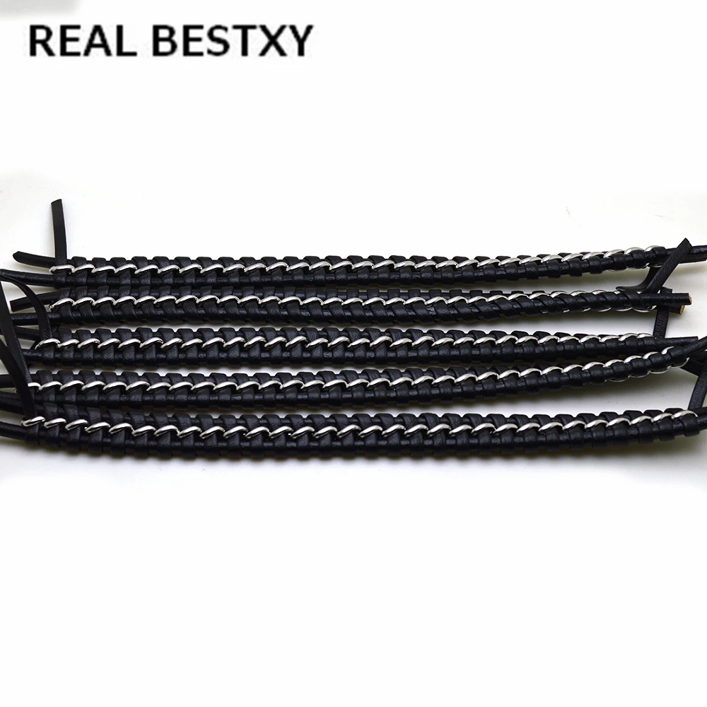 Настоящий BESTXY, 20 см/шт., черный плоский кожаный шнур, нить для браслетов, аксессуары для изготовления ювелирных изделий, подходит для застежки 12 мм* 6 мм
