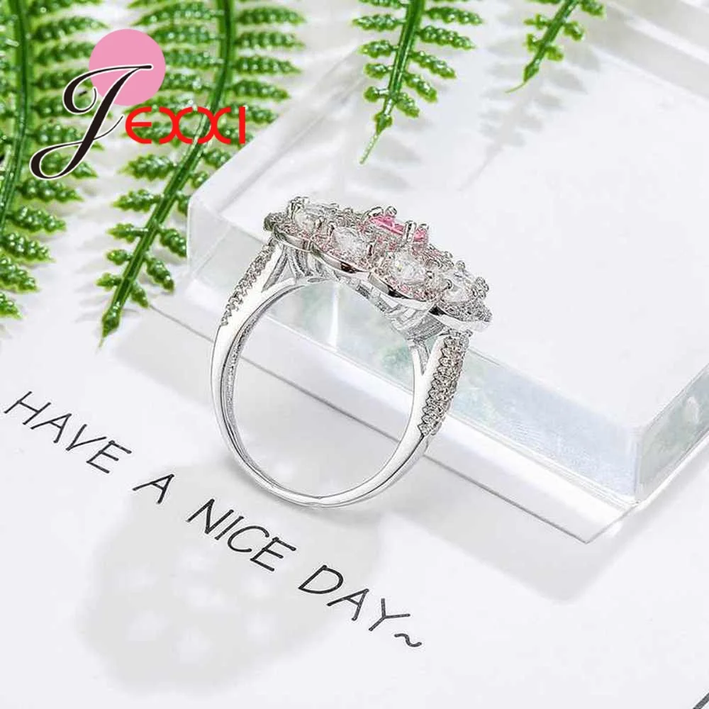 

Luxury Shiny Flower Crystal Ring For Girl Silver Jewelry Top Quality Wedding Party Accessories AAA Zircon
