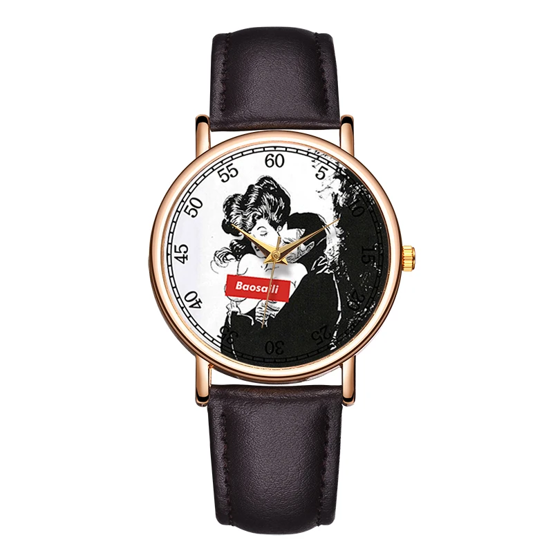 Романтичные наручные часы для влюбленных женские мужские из натуральной кожи в