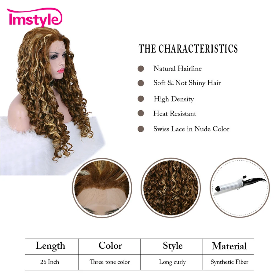 Imstyle кудрявые парики для женщин коричневый блонд смешанный синтетический парик