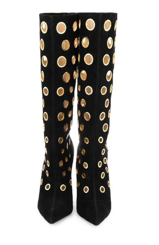 LTTL Пикантные женские зимние сапоги до колена ботинки в горошек с вырезами обувь