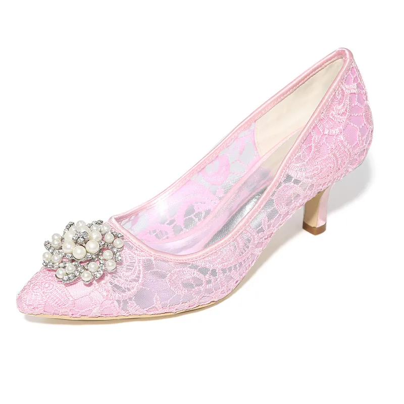 

High Heels Lace Women Wedding Shoes Pointed Toe Slip-on Heeled Hollow Lace Prom Evening Formal Party Dress Ladies Pumps