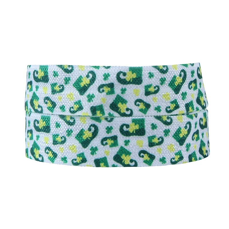 

FLRA FOE(50 yards/lot) New arrival lucky shamrock printed fold over elastic ribbon for St. Patrick celebrating