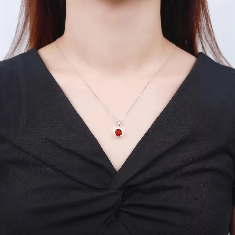 

wholesale luxury trendy 925 sterling silver Garnet natural gemstone pendant necklace for wedding engagement