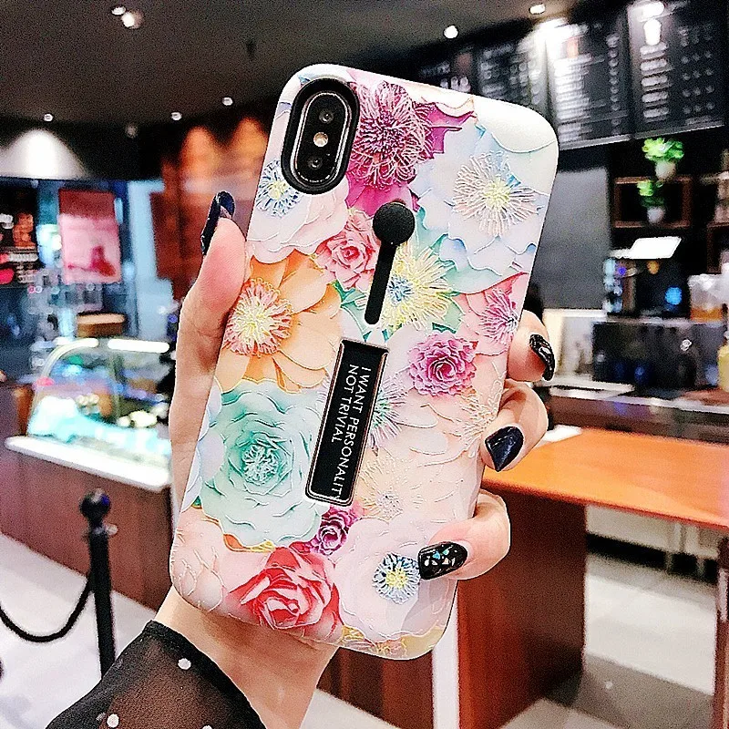 Для iPhone XS MAX чехол XR 7 8 6 Plus Xs модный Рельефный цветок петля кольцо для телефона Flamigo