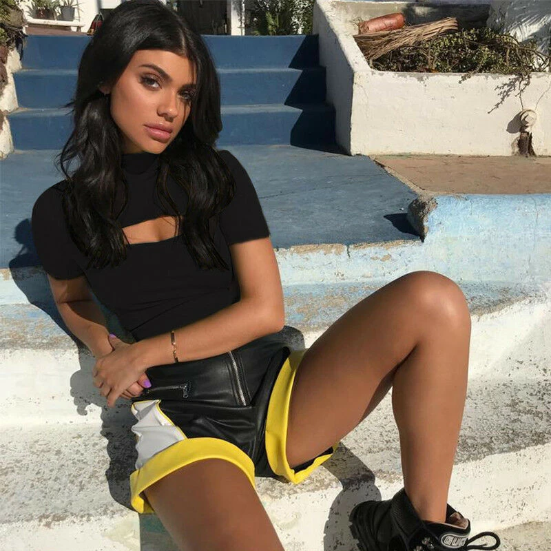 Летний укороченный Топ для женщин однотонный топ с вырезами женские топы женская