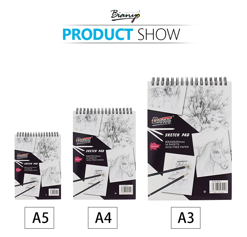 Bianyo Art Sketch Book A3/A4/A5, бумага для рисования, офисные принадлежности, блокнот, дневник, рисование, милая канцелярская книга