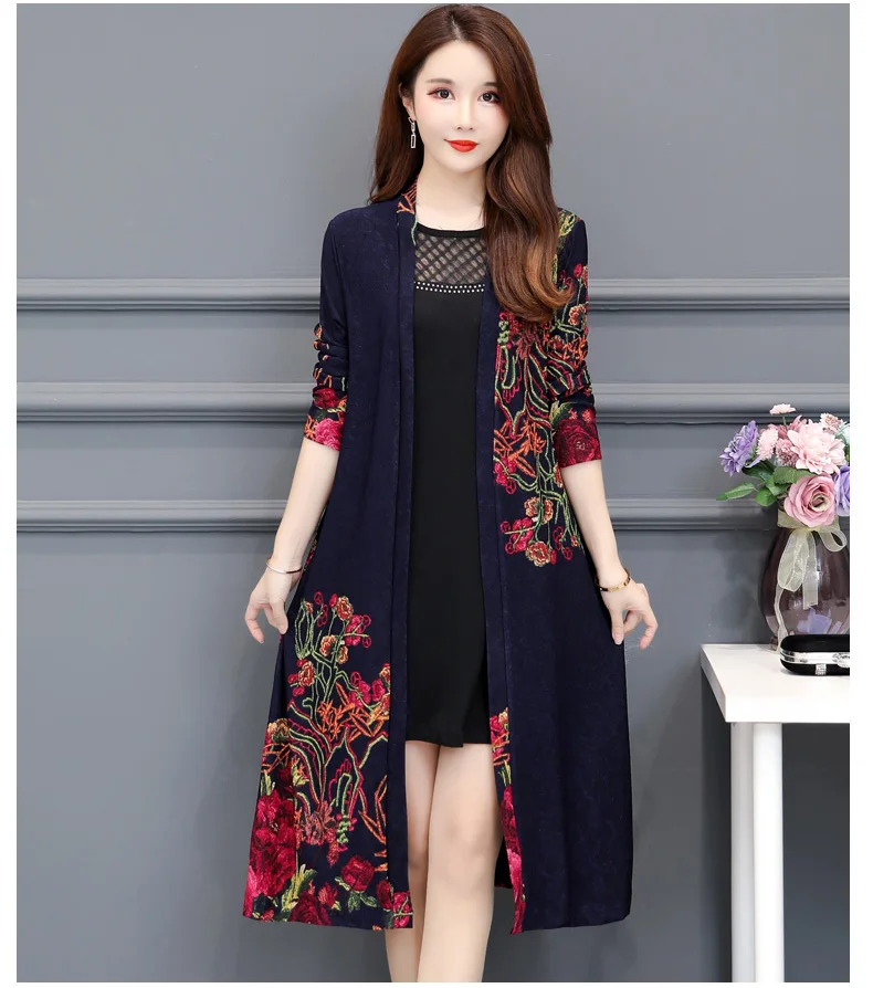 Женское кимоно с принтом размера плюс удлиненный кардиган в европейском стиле