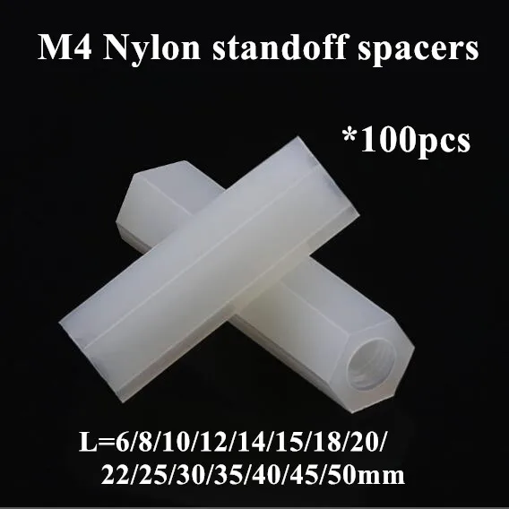 

100pcs M4*6/8/10/12/15/20/25/30mm female female Nylon Hex Standoff Spacer plastic spacing screws Hex Long nuts