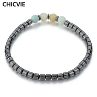 chicvie stainless steel charms bracelet bangles men natural dull polish matte stone beads for jewelry making bracelets sbr180033