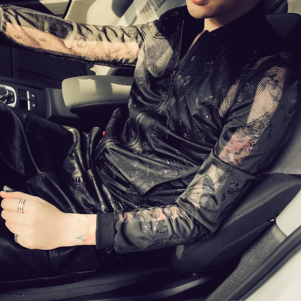 Весенняя Новинка мужская куртка бомбер 2018 приталенная с длинными рукавами полые