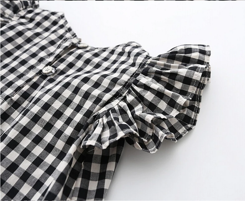 Hurave Summer Style New Fashion Black White Plaid Girl Dresses Puff Sleeve Baby Kids Clothing Casual Dress Vestidos | Детская одежда и