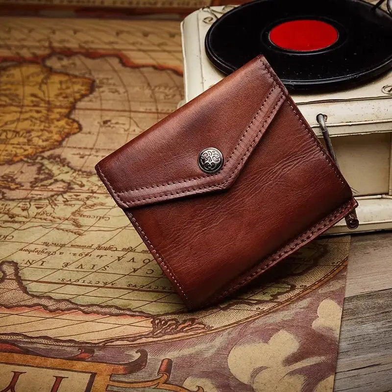 Винтажный дизайнерский мужской короткий бумажник из натуральной коровьей кожи с