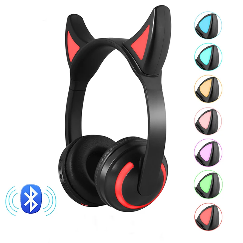 Беспроводные Bluetooth кошачьи наушники 7 светодиодный светильник мигающий