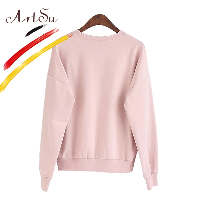Арцу корейский хлопок с длинным рукавом Женский пуловер спортивный костюм милый