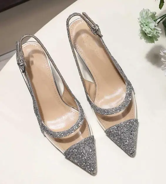 Туфли женские на высоком каблуке заостренный носок ремешок пятке Пряжка Сзади