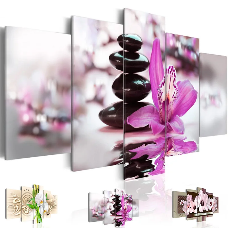 Современная живопись на холсте 5 панелей камень светильник-фиолетовая бабочка