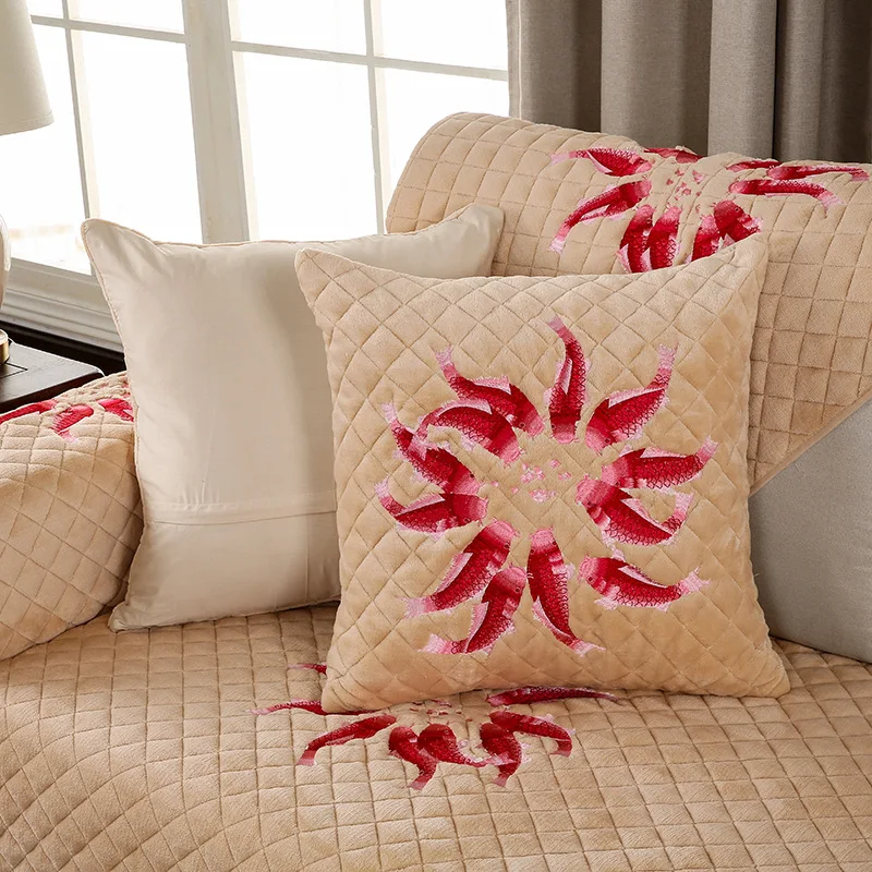 Красная рыба вышивка плюшевый чехол для дивана нескользящий диван полотенце