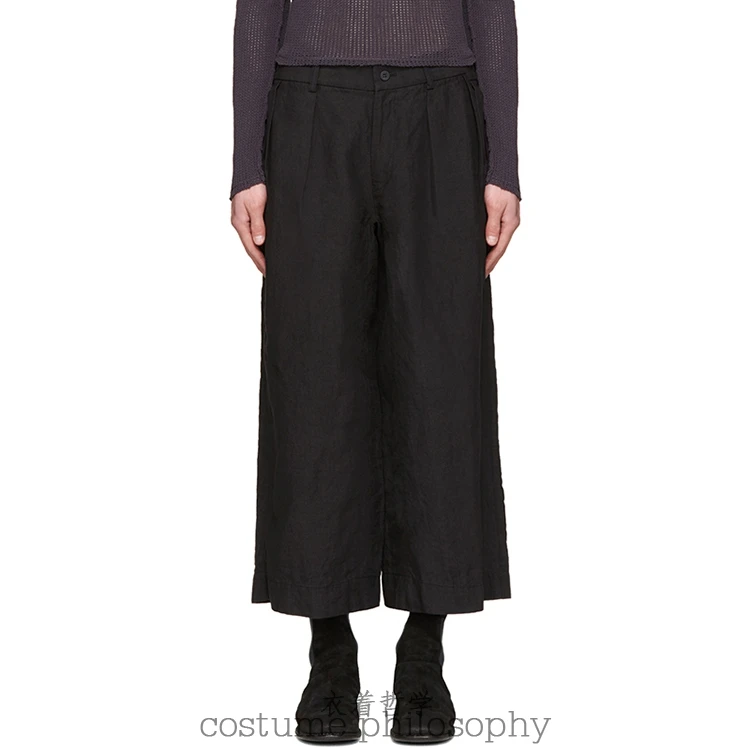 Обрезанные брюки мужчины колготки летние льняные широкие ноги прямые джинсы