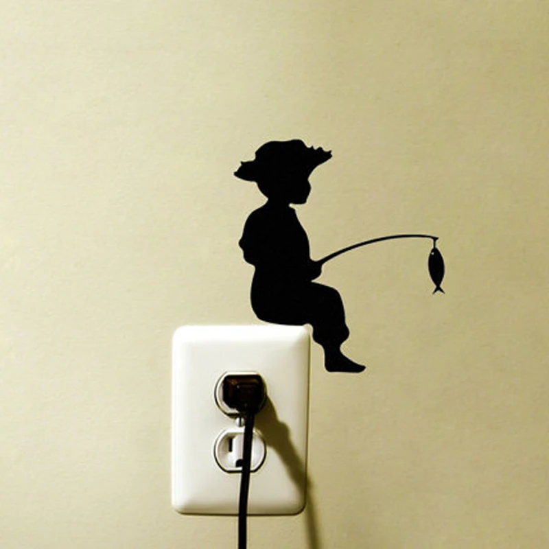 KUCADA Black Creative DIY fishing Switch Wall Stickers Home Decoration Wallpaper JG1904 | Дом и сад