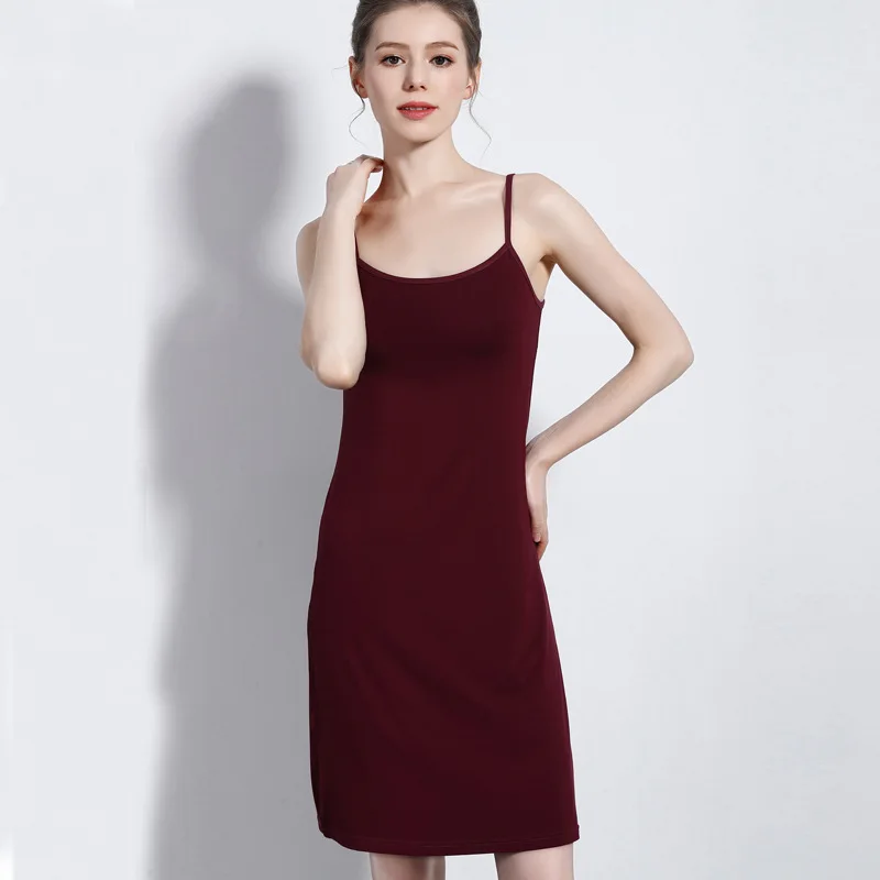 90cm Wine Red Летнее женское платье-комбинация, длинный тонкий ремень, без рукавов, новинка, внутреннее платье, высокое качество, Нижняя юбка, нижнее белье размера плюс, Нижняя юбка - Цвет: 90cm Wine Red