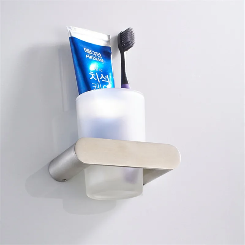 LIUYUE Bathroom Toothbrush Holder Chrome Stainless Steel Mirror Polished Square Toothbrush Cup Holder Hardware Accessories