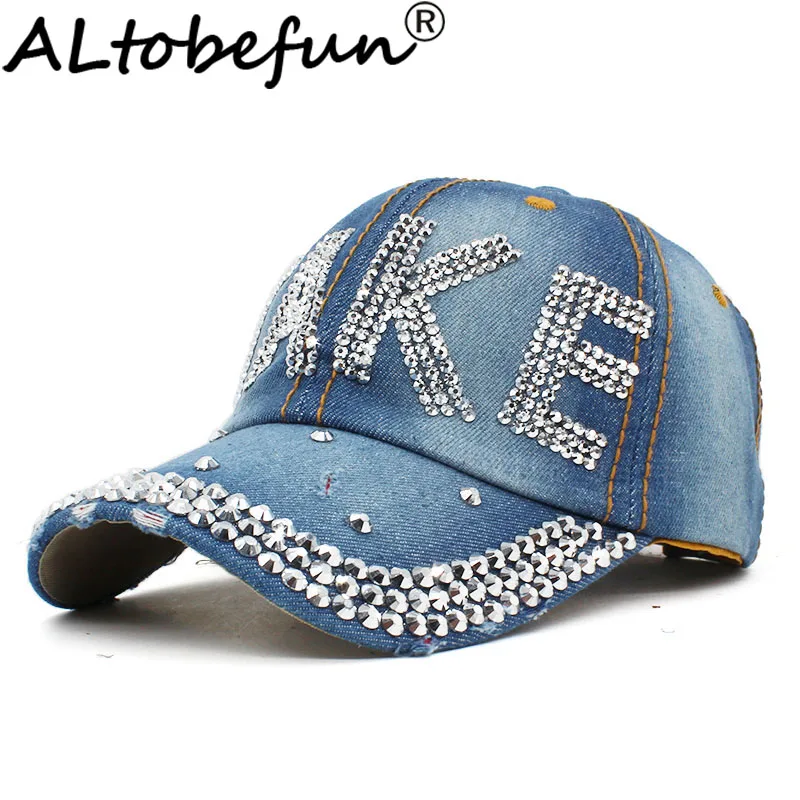 

ALTOBEFUN Fashion Spring Summer Washed Baseball Cap For Men Sun-shading Lady Rivet Snakback Cap Girl Women Hat Feminino AD917