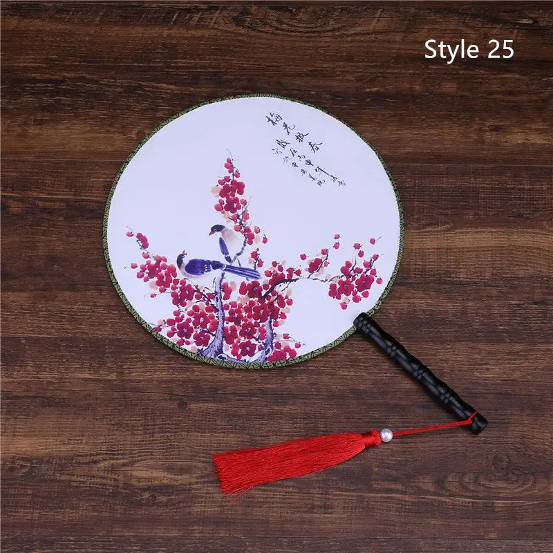 Style 25 28 Стиль s Женский Классический танец Круглый Китайский стиль ручной двусторонний цветок Печатный Шелковый круговой вентилятор с кисточкой кулон - Цвет: Style 25