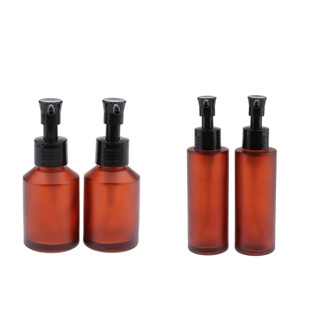 4pcs Empty Glass Pump Bottle Refillable Cosmetic Lotions 100ml 60ml | Красота и здоровье