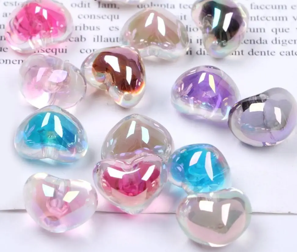 

100pcs 19*14mm Acrylic Heart AB Bead With Single Hole For Sewing Craft Diy Hair Headwear Cellphone Decoration