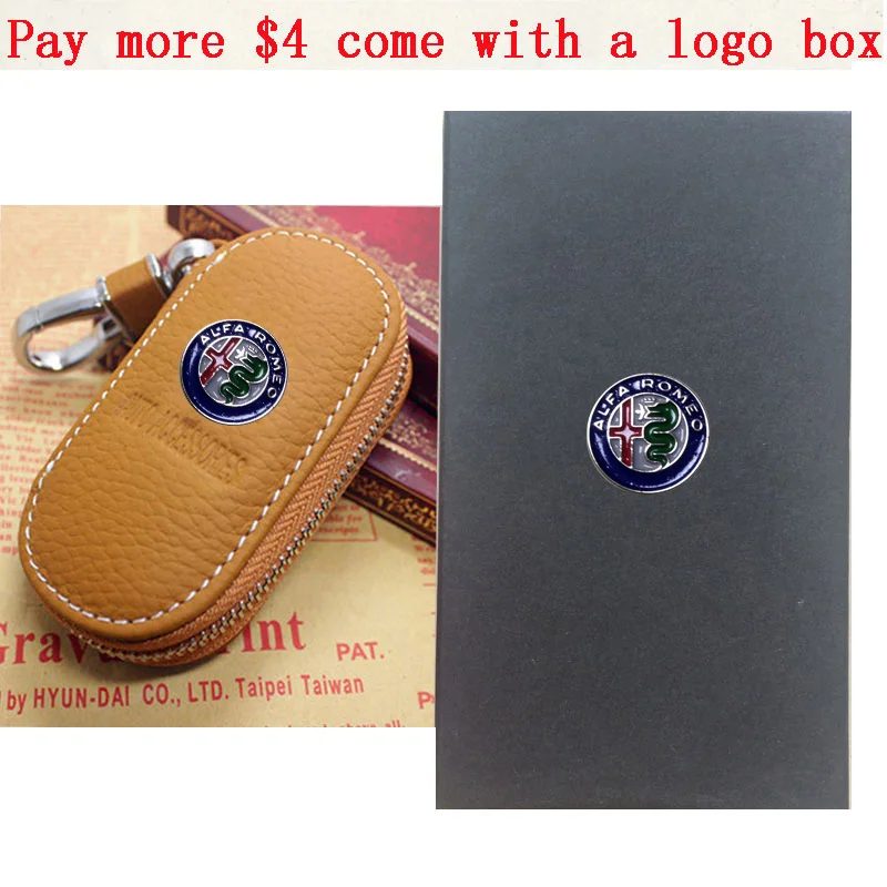 Brown with logo box Прибытие Мужская сумка из натуральной кожи, чехол для ключей, кошельки, Модные Женские ключницы, держатели Carteira для Alfa Romeo - Название цвета: Brown with logo box