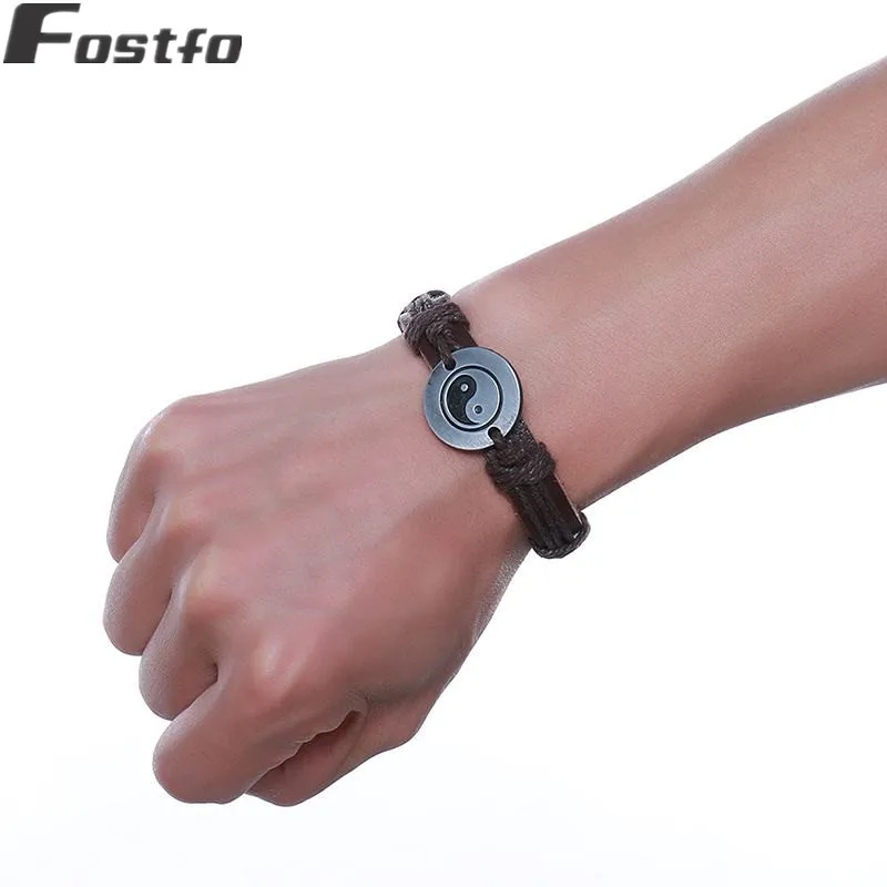 Мужской кожаный браслет Kung Fu модный спортивный двойной Yin Yang Tai Chi сплетенный в