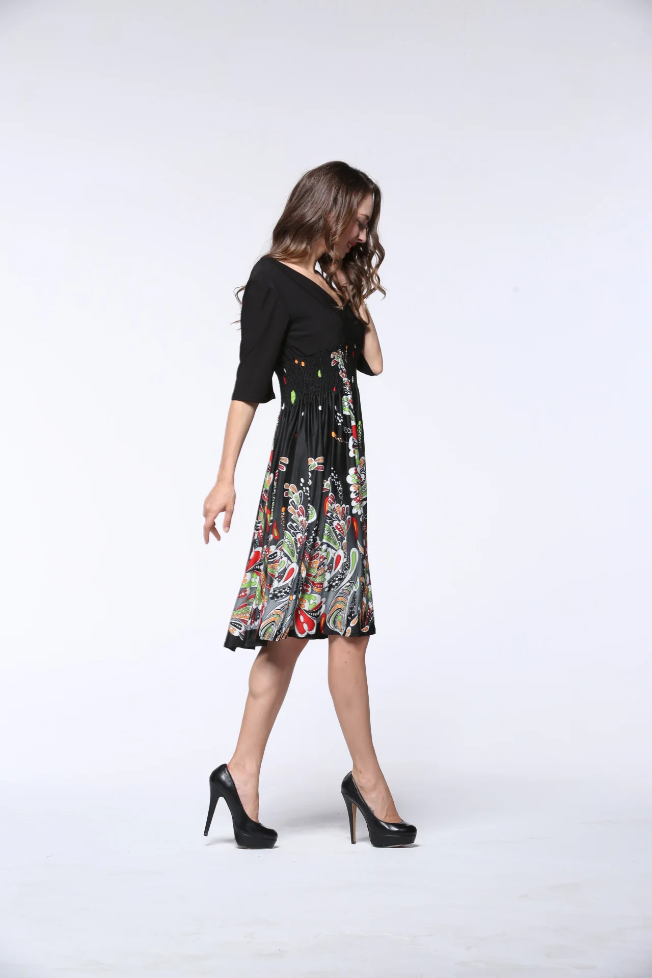 Женское офисное платье с высокой талией повседневное элегантное большого