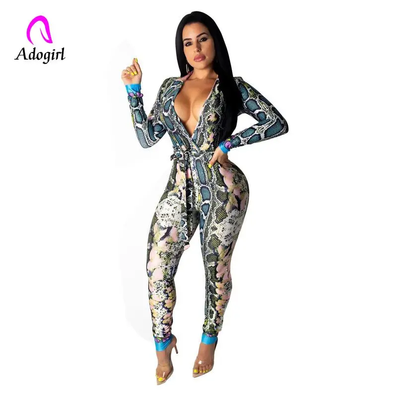 Женский комбинезон со змеиным принтом летние комбинезоны с глубоким v образным