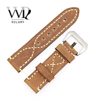 rolamy 20 22 24 26mm brown thick strap watch band for tag carrera omega montblanc panerai daytona submariner tissot