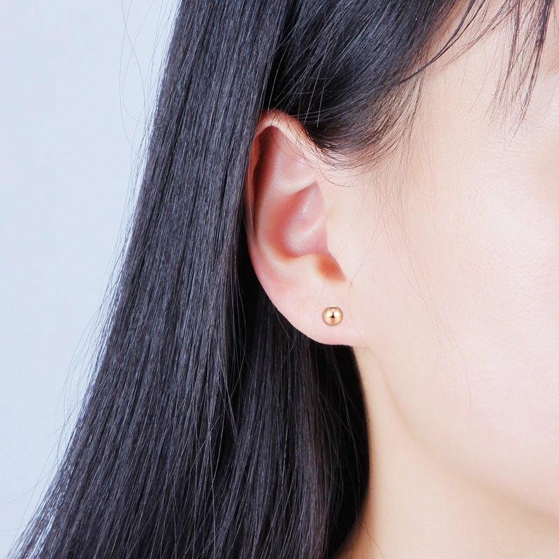 

Solid AU750 Gold Smooth Ball Stud Earrings Lady's Ball Earrings