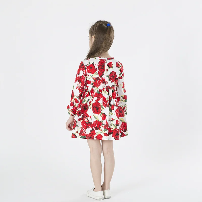 Red Flower Princess Dress Girls Long Sleeve Floral Baby Girl Wedding Party Dresses Print Outfits Toddler Clothing For 3-8T | Детская