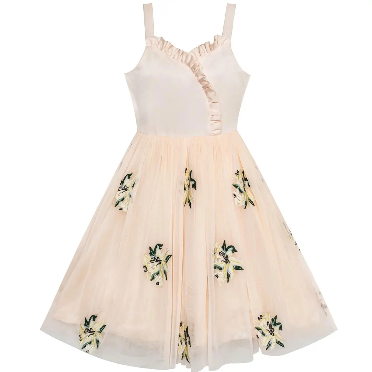 

Flower Girl Dress Lily Flower Embroidered Wedding Party 2020 Summer Princess Dresses Girl Clothes Size 6-12 Carnival Vestidos