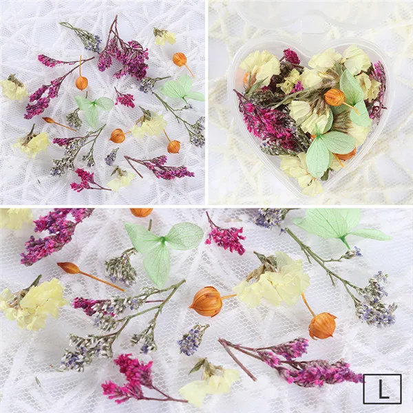 Pattern L 1 коробка микс сушеных цветов дизайн ногтей стеклянная бутылка DIY Декор сохраненный цветок с коробкой в форме сердца DIY Дизайн ногтей украшения - Цвет: Pattern L